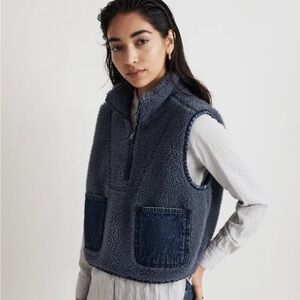 Madewell Shearling Denim-Pocket Pullover Vest